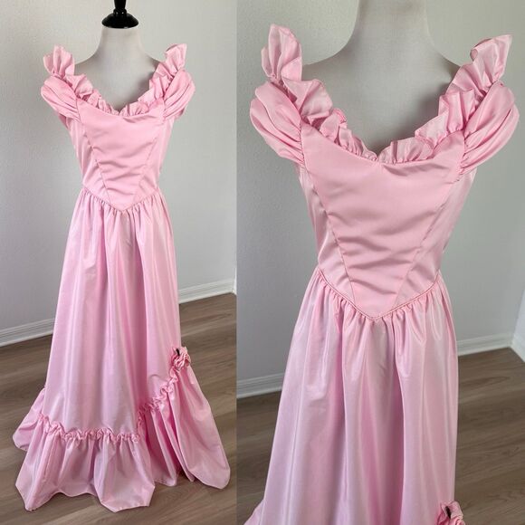 Unbranded Dresses & Skirts - Vintage Pink 70s 80s Prom Party Dress Gown Princess Read!